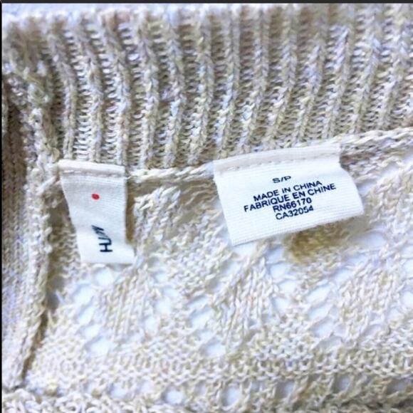 NEW ANTHROPOLOGIE Cream Tan Moth Crochet Button Lace Striped Sweater Top Small - Picture 7 of 7